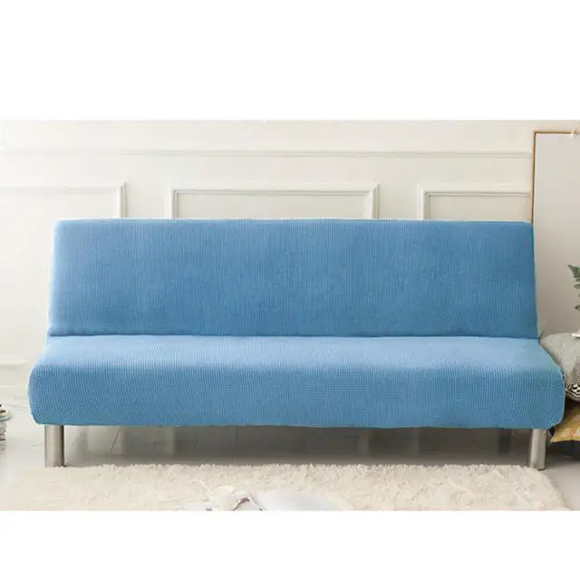 Alt view image 5 of 5 - US Stretch Solid Color Futon Slipcover Full Or Queen Size Armless Sofa Bed Cover Blue