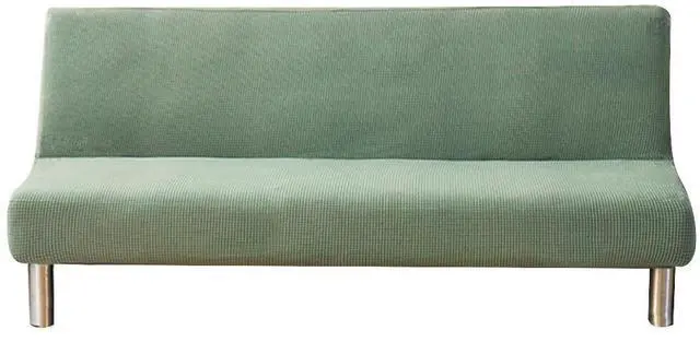Main image of US Stretch Solid Color Futon Slipcover Full Or Queen Size Armless Sofa Bed Cover Cypress Green