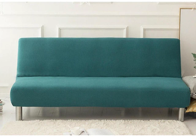 Alt view image 5 of 5 - US Stretch Solid Color Futon Slipcover Full Or Queen Size Armless Sofa Bed Cover Dark Green