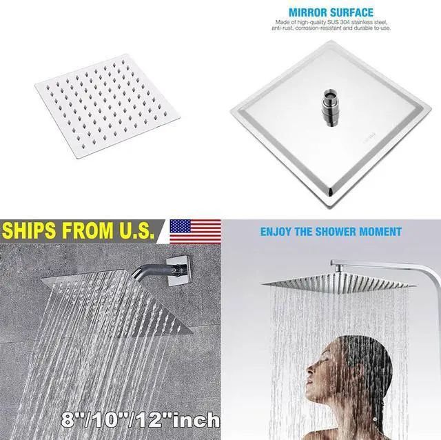 Alt view image 2 of 5 - US 8/10/12'' Stainless Steel Flow Rainfall Square Shower Head Full Body Coverage