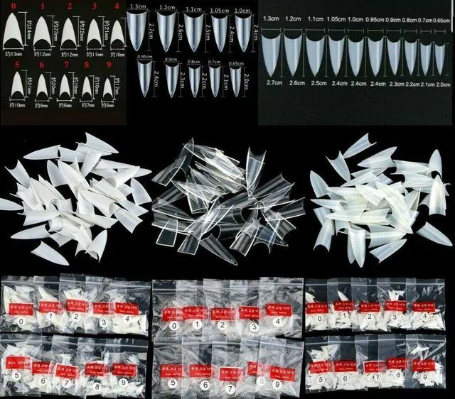 Alt view image 5 of 5 - US 500Pcs Stiletto French False Fake Acrylic Nail Tips Coffin Nails Long 500gezhuang ziranse