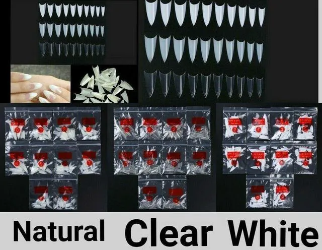 Alt view image 2 of 5 - US 500Pcs Stiletto French False Fake Acrylic Nail Tips Coffin Nails Long 500gezhuang ziranse