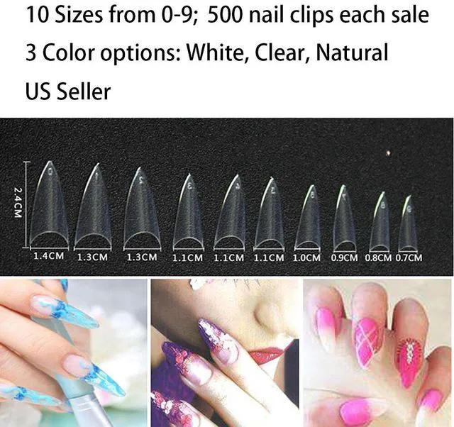 Alt view image 3 of 5 - US 500Pcs Stiletto French False Fake Acrylic Nail Tips Coffin Nails Long 500gezhuang ziranse