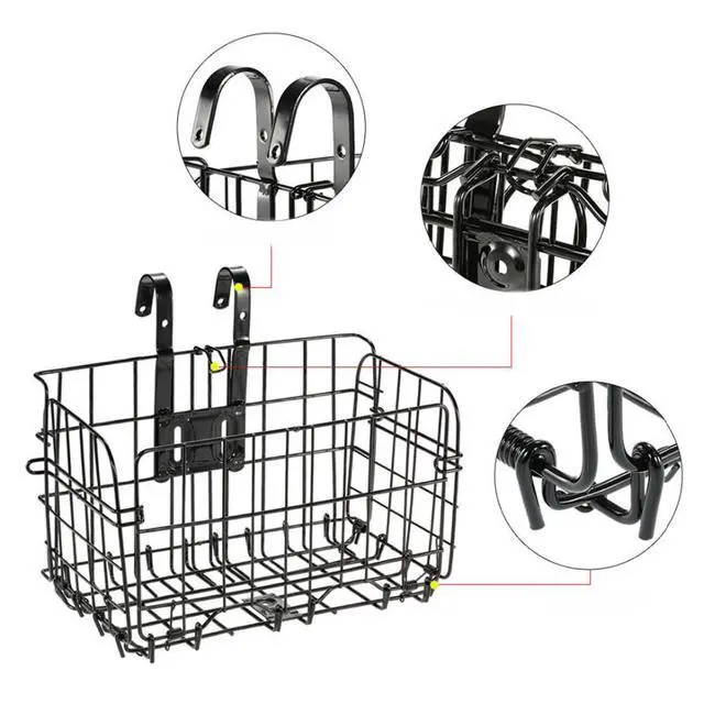 Alt view image 4 of 5 - US 1 Pack Folding Rear Bike Basket Wire Mesh Fold-Up Detchable Front Rear Bag
