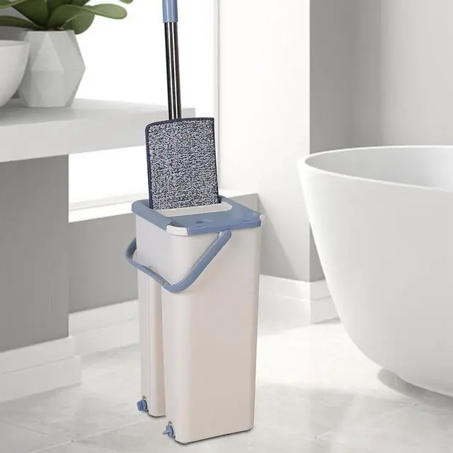 Alt view image 2 of 5 - US 1 Sets Flat Mop Bucket System Reusable Microfiber Pads Cleaning Wet Dry Use