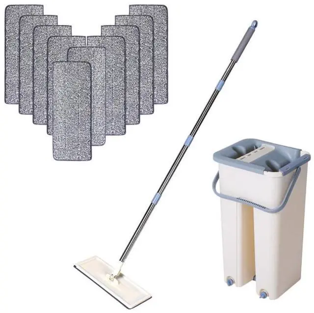 Main image of US 1 Sets Flat Mop Bucket System Reusable Microfiber Pads Cleaning Wet Dry Use