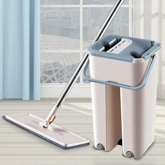 Alt view image 5 of 5 - US 1 Sets Flat Mop Bucket System Reusable Microfiber Pads Cleaning Wet Dry Use