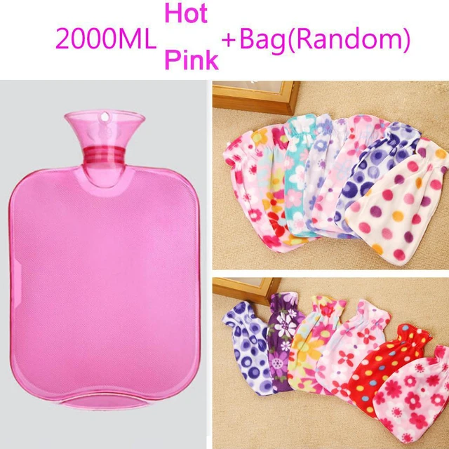 Main image of Large PVC Rubber HOT WATER BOTTLE Bag WARM Relaxing Heat / Cold Therapy 2 Liter Pink + Bag Cover