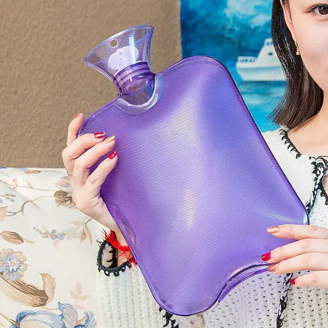 Alt view image 2 of 5 - Large PVC Rubber HOT WATER BOTTLE Bag WARM Relaxing Heat / Cold Therapy 2 Liter Purple+Bag Cover