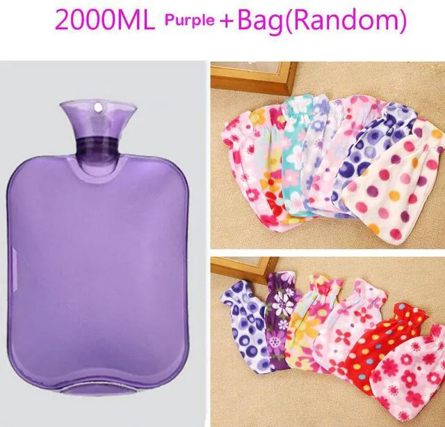 Main image of Large PVC Rubber HOT WATER BOTTLE Bag WARM Relaxing Heat / Cold Therapy 2 Liter Purple+Bag Cover