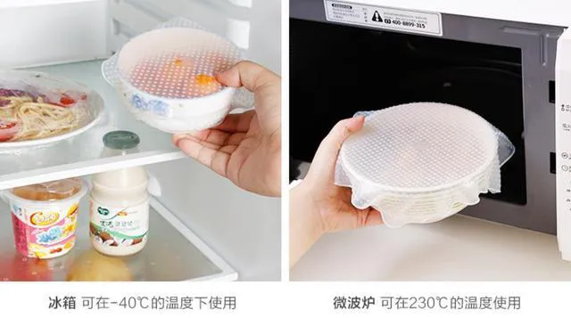 Alt view image 4 of 5 - 4~6 Pack Stretch Reusable Silicone Bowl Food Storage Wraps Cover Seal Fresh Lids
