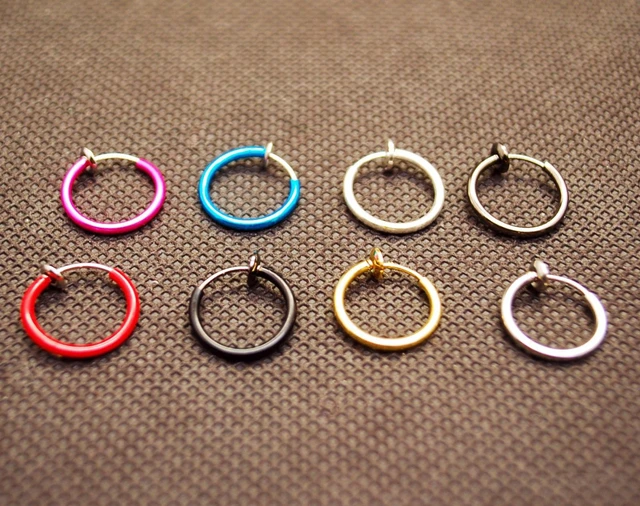 Alt view image 3 of 6 - Clip-On Spring Action Non-Piercing Fake Septum Lip Cartilage Nose Tragus Ring 1 Pair Silver