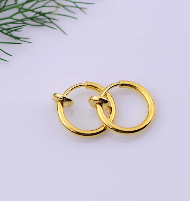 Alt view image 2 of 6 - Clip-On Spring Action Non-Piercing Fake Septum Lip Cartilage Nose Tragus Ring 1 Pair Gold