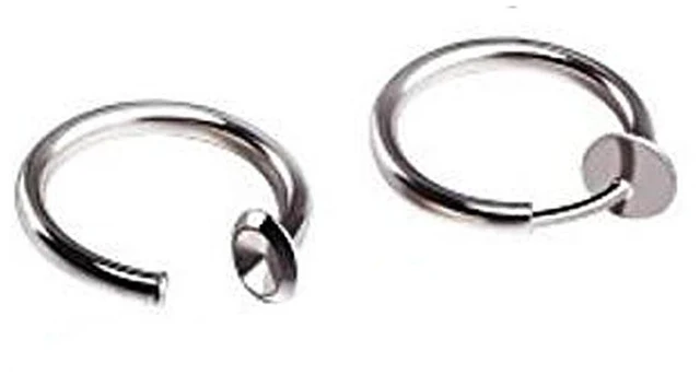 Main image of Clip-On Spring Action Non-Piercing Fake Septum Lip Cartilage Nose Tragus Ring 1 Pair Silver