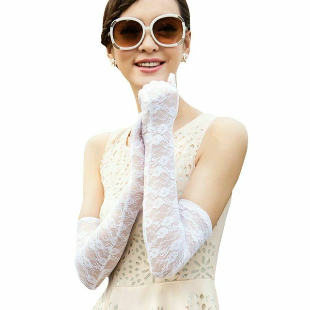 Alt view image 4 of 4 - US Sexy Lace Gloves Thin Long Bride Wedding Party Arm Elbow Prom Driving 19.7''