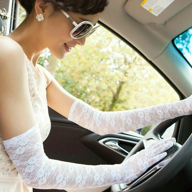 Alt view image 3 of 4 - US Sexy Lace Gloves Thin Long Bride Wedding Party Arm Elbow Prom Driving 19.7''