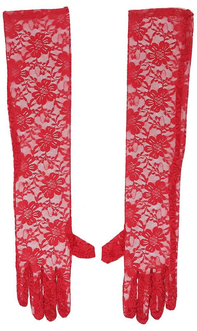 Alt view image 4 of 5 - US Sexy Lace Gloves Thin Long Bride Wedding Party Arm Elbow Prom Driving 19.7'' Red 1Pair