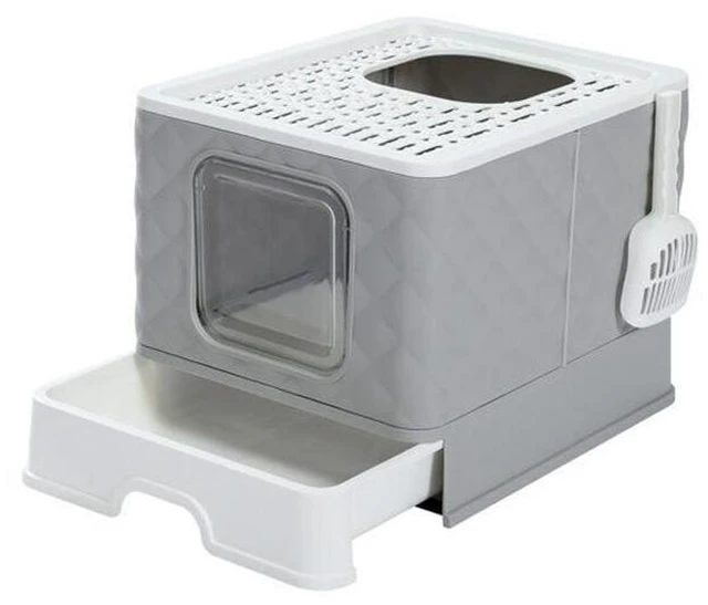 Main image of US Gray Self-Cleaning Hooded Cat Litter Box Enclosed Large Kitty Toilet Refill