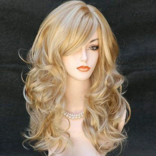 Alt view image 2 of 5 - US 1 Pcs Women Long Curly Body Wavy Heat Resistant Blonde Highlights Full Hair
