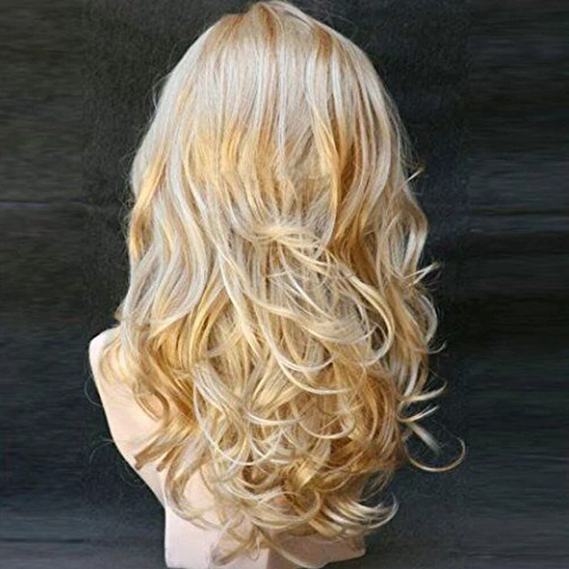 Alt view image 3 of 5 - US 1 Pcs Women Long Curly Body Wavy Heat Resistant Blonde Highlights Full Hair