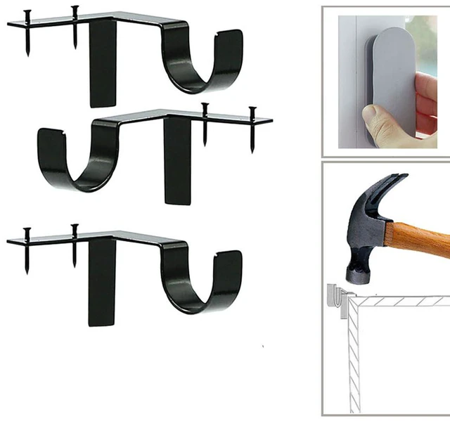Alt view image 3 of 5 - US 6 Pc Curtain Pole Bracket No Drill Curtain Rod Holder Wooden Window Frame