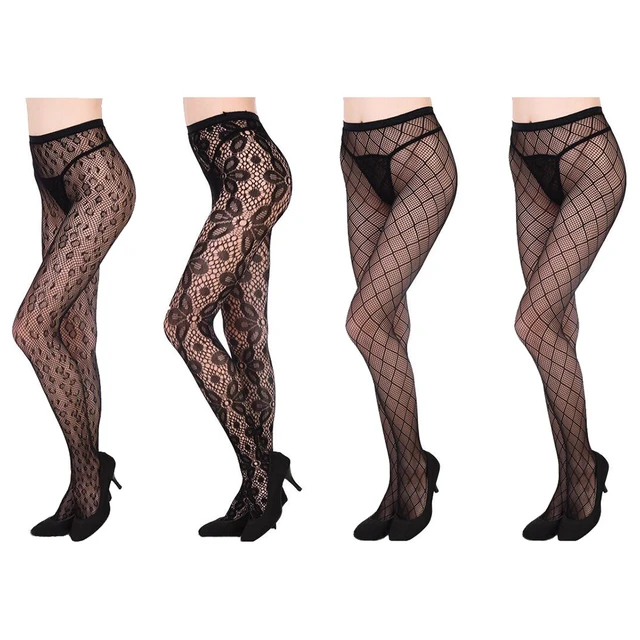 Alt view image 3 of 5 - 4 Pack Lace Mesh Lingerie Garter Belt Fishnet Thigh High Stocking Pantyhose Sock