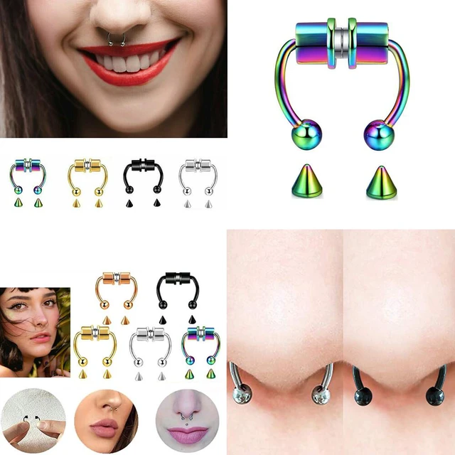 Alt view image 3 of 5 - US 1 Pcs Magnetic Septum Nose Ring Stainless Steel Fake Non Piercing Nose Clip