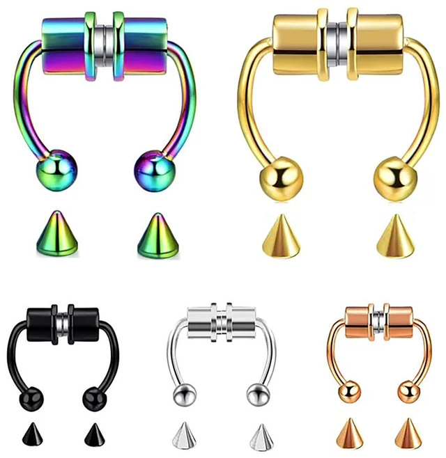 Alt view image 4 of 5 - US 1 Pcs Magnetic Septum Nose Ring Stainless Steel Fake Non Piercing Nose Clip