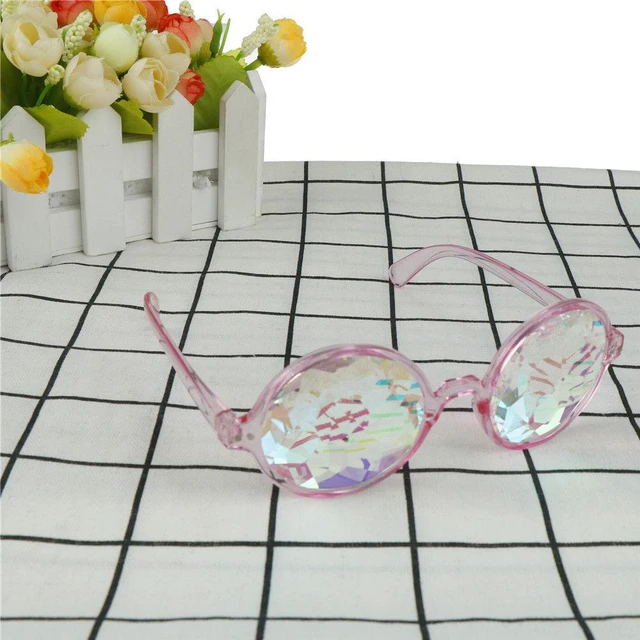 Alt view image 5 of 5 - Festival Party Rave Kaleidoscope Rainbow Round Glasses Diffraction Crystal Lens
