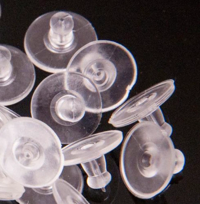Alt view image 3 of 5 - 100 pcs 11mm Clear Silicone Pierced Earring Cushions Back Pads Disc Stoppers