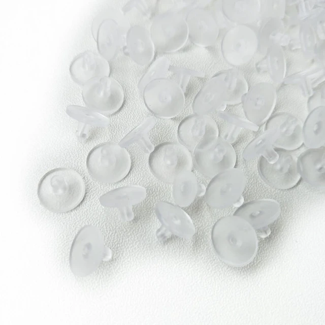 Main image of 100 pcs 11mm Clear Silicone Pierced Earring Cushions Back Pads Disc Stoppers