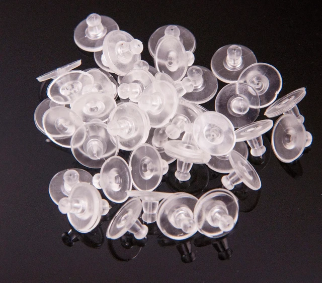 Alt view image 5 of 5 - 100 pcs 11mm Clear Silicone Pierced Earring Cushions Back Pads Disc Stoppers