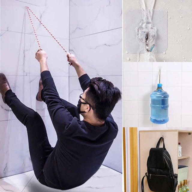 Alt view image 5 of 5 - US 10PC Strong Transparent Self-adhesive Wall Hooks Hanger Kitchen Bathroom