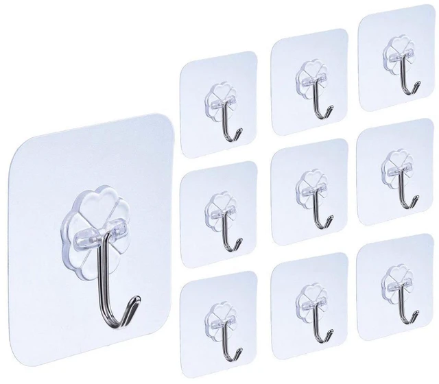 Main image of US 10PC Strong Transparent Self-adhesive Wall Hooks Hanger Kitchen Bathroom