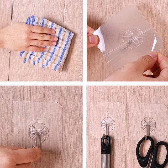 Alt view image 2 of 5 - US 10PC Strong Transparent Self-adhesive Wall Hooks Hanger Kitchen Bathroom