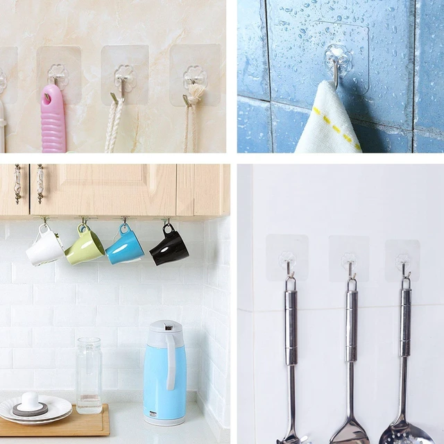 Alt view image 4 of 5 - US 10PC Strong Transparent Self-adhesive Wall Hooks Hanger Kitchen Bathroom