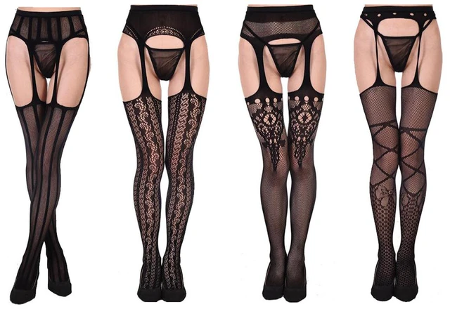 Main image of 4 Pack Lace Mesh Lingerie Garter Belt Fishnet Thigh High Stocking Pantyhose Sock