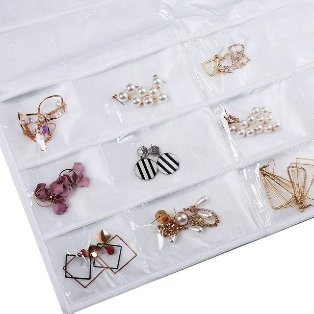 Alt view image 2 of 6 - US Seller Jewelry Hanging Non-Woven Organizer Holder 32 Pockets 18 Hook & Loops