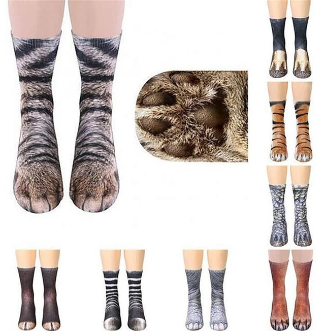 Alt view image 5 of 5 - US Seller Unisex Women Men Adult Teen 3D Animal Print Sock Paw Crew Foot Socks AV-4-adongwuwazi eyu