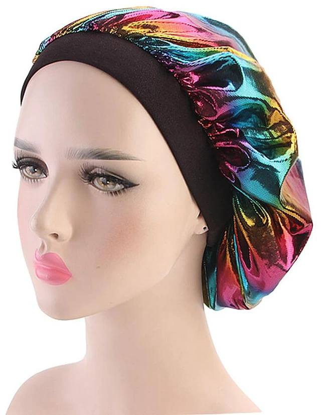 Main image of US Women Satin Night Sleep Cap Hair Bonnet Hat Silk Head Cover Wide Elastic Band