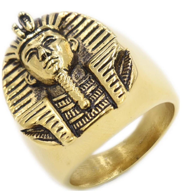 Main image of US Gold Plated Mens Egyptian Pharaoh Pyramid Ring Stainless Steel Size 7-11