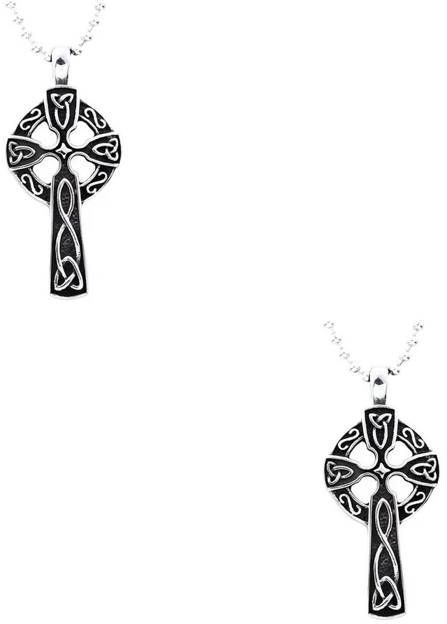 Main image of US 2 Pack Mens Stainless Steel Irish Celtic Knot Cross Pendant Necklace Silver