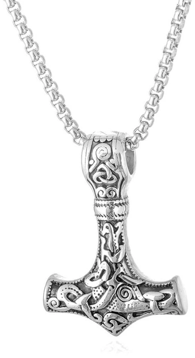 Main image of US Men Stainless Steel Norse Viking Thors Hammer Mjolnir Pendant Necklace