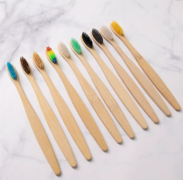 Alt view image 4 of 5 - 10Pcs Bamboo Toothbrush 100% Natural Organic Medium Bristle BPA-Free Bristles BN-3-bzhuzhiyashua heise10zhi