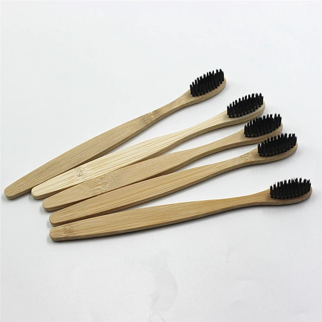 Alt view image 2 of 5 - 10Pcs Bamboo Toothbrush 100% Natural Organic Medium Bristle BPA-Free Bristles BN-3-bzhuzhiyashua heise10zhi