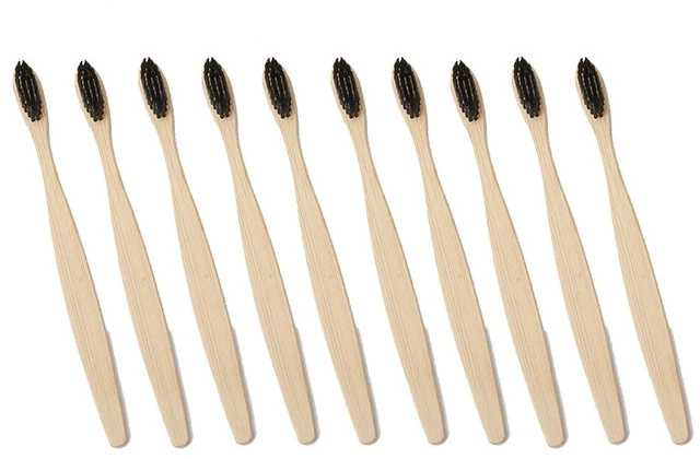 Main image of 10Pcs Bamboo Toothbrush 100% Natural Organic Medium Bristle BPA-Free Bristles BN-3-bzhuzhiyashua heise10zhi