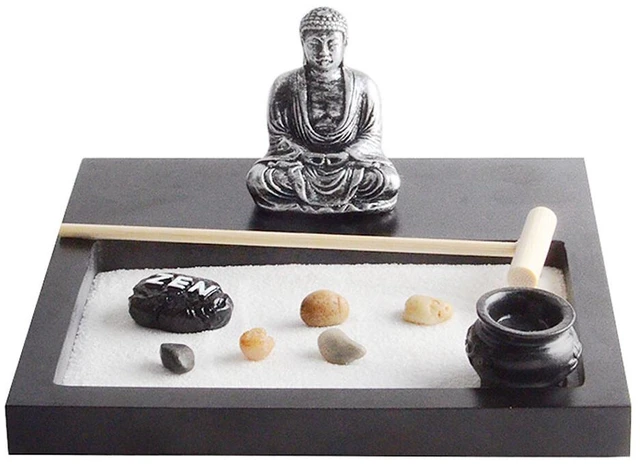 Main image of US Tabletop Mini Meditation Zen Garden w/ Pavilion statue Rock Venues Rake Sand