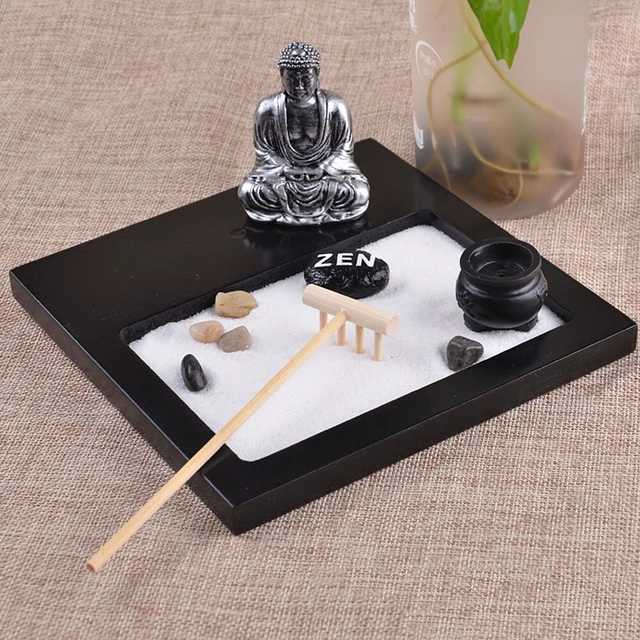 Alt view image 3 of 5 - US Tabletop Mini Meditation Zen Garden w/ Pavilion statue Rock Venues Rake Sand