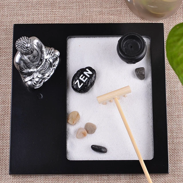 Alt view image 4 of 5 - US Tabletop Mini Meditation Zen Garden w/ Pavilion statue Rock Venues Rake Sand