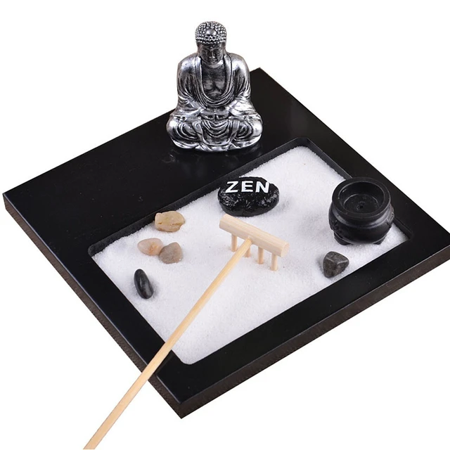 Alt view image 5 of 5 - US Tabletop Mini Meditation Zen Garden w/ Pavilion statue Rock Venues Rake Sand